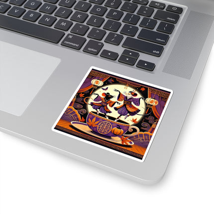 Theatrical Halloween Kabuki Mice on Teacup Kiss-Cut Stickers (4 Sizes)