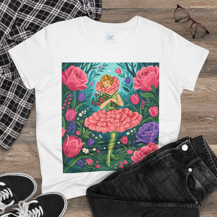🌹🩰 The Rose Garden Dancer Cotton Tee – Art Deco Floral Whimsy