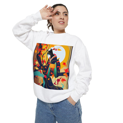 Black Cat in Kimono Unisex Garment-Dyed Sweatshirt