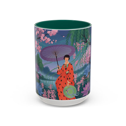 The Lady Of The Cherry Blossoms Colorful Mugs – Art Deco Spring Elegance