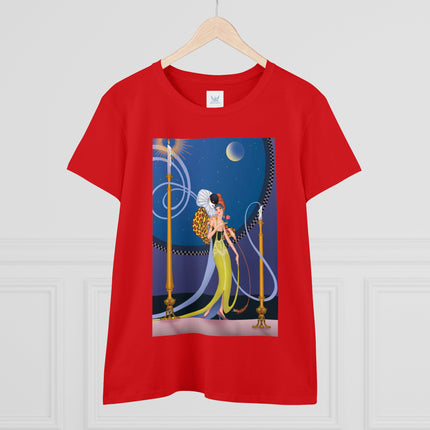 Smoke and Secrets: A Glamorous Encounter in Prohibition Era Women's Midweight Cotton Tee