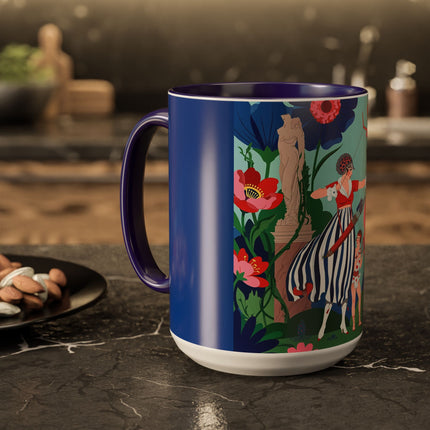 The Lady Of The Scarlet Bow Colorful Mugs – Art Deco Botanical Archer Elegance