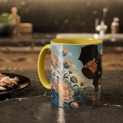 ☔🌸 The Grand Floral Journey Colorful Mug – Art Deco Travel Elegance