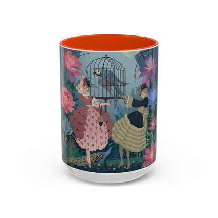 The Ladies And The Enchanted Macaw Colorful Mugs – Art Deco Botanical Elegance