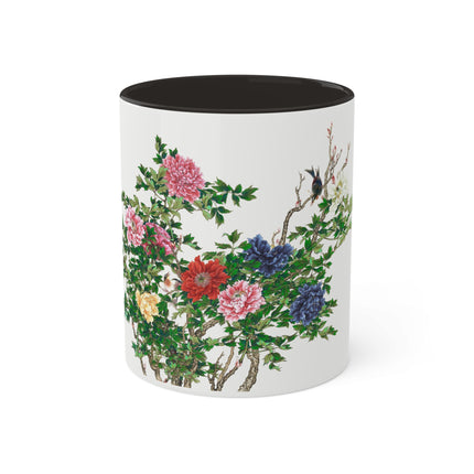 Peonies and Birds by Okamoto Shuki Colorful Mugs, 11oz