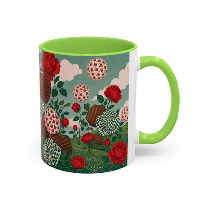 🌹💚 The Scarlet Rose Checkerboard Garden Colorful Mug – Art Deco Floral Whimsy