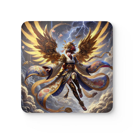 Valkyrie Descending Through Storm Corkwood Coaster Set