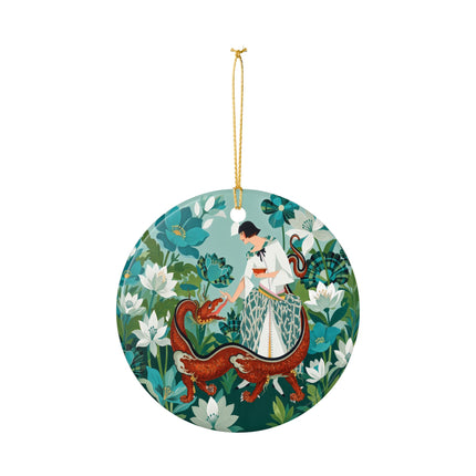 🐉🌿 The Dragon Keeper Ceramic Ornament – Art Deco Floral Fantasy