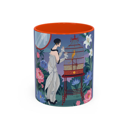 Whispers to the Golden Songbird Colorful Mugs – Art Deco Garden Elegance