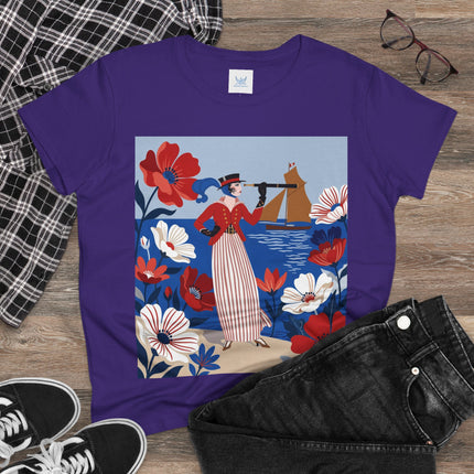 ⚓🌺 The Seaside Flower Adventurer Cotton Tee – Art Deco Nautical Fashion