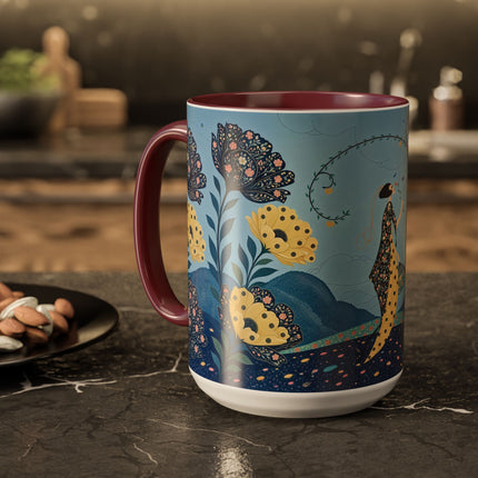 🌼🦋 The Enchanted Butterfly Garden Promenade Colorful Mug – Art Deco Floral Whimsy