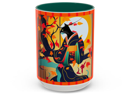 Black Cat in Kimono Colorful Mugs, 11oz