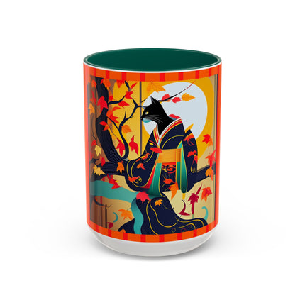 Black Cat in Kimono Colorful Mugs, 11oz