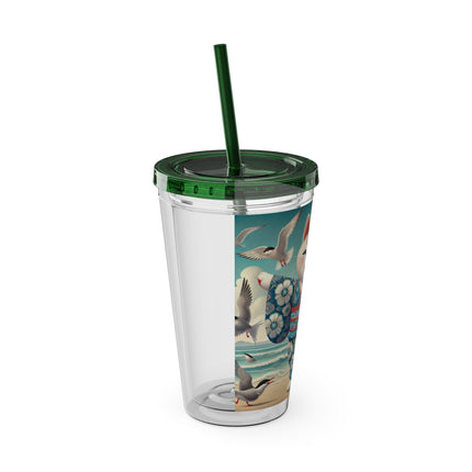 Geisha Kitten by the Seaside Sunsplash Tumbler with Straw, 16oz
