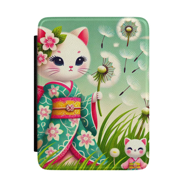 Geisha Kitten and the Dandelion Wish Kindle Case – Whimsical Serenity & Gentle Dreams