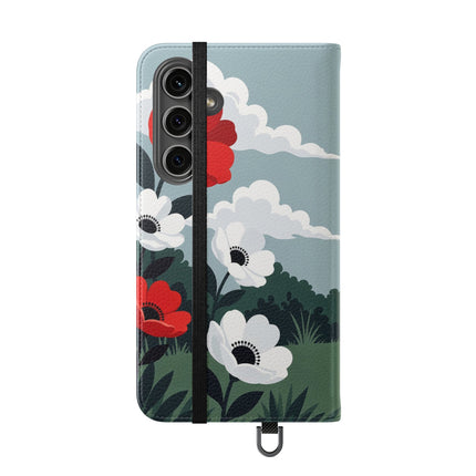 🌺🎩 The Ladies Of The Scarlet Garden Flip Case – Art Deco Floral Adventure
