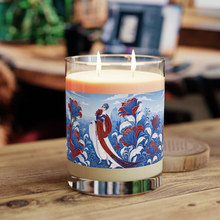 🌺💙 The Lady Of The Scarlet And Sapphire Garden Scented Candle – Art Deco Floral Elegance