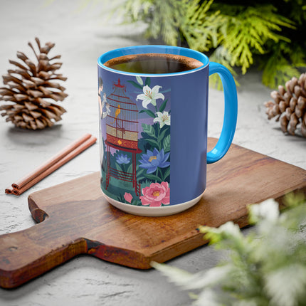 Whispers to the Golden Songbird Colorful Mugs – Art Deco Garden Elegance