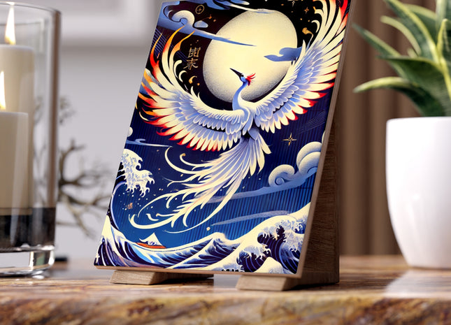 Majestic White Crane Ceramic Tile
