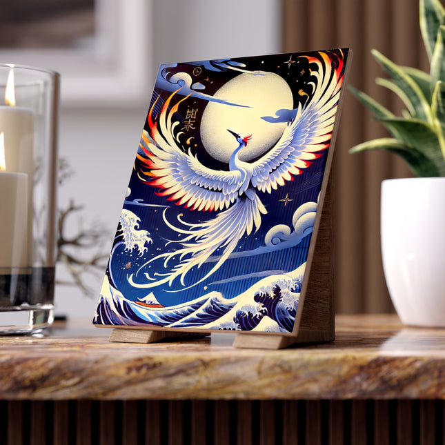 Majestic White Crane Ceramic Tile