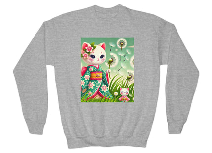 Geisha Kitten and the Dandelion Wish Youth Crewneck Sweatshirt