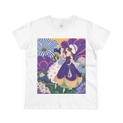 💜🌼 The Violet Garden Companions Cotton Tee – Art Deco Fashion Illustration