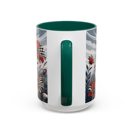 ☔🌹 The Scarlet Checkerboard Rainstorm Colorful Mug – Art Deco Floral Elegance