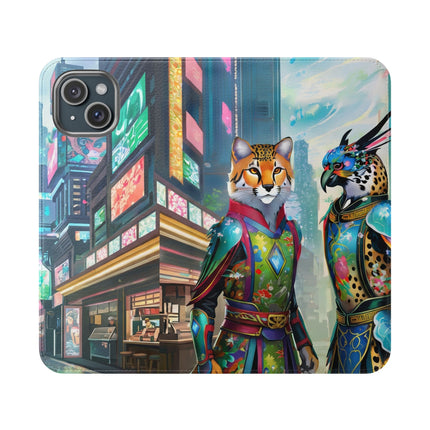 🐆🦜 Cybernetic Duets Flip Case – Neon Elegance & Digital Harmony