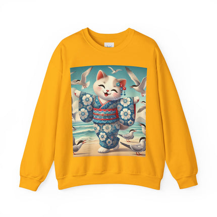 Geisha Kitten by the Seaside Heavy Blend™ Crewneck Sweatshirt