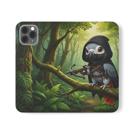 🪶🌲 The African Grey Sentinel Flip Case – Quiet Strength & Woodland Adventure