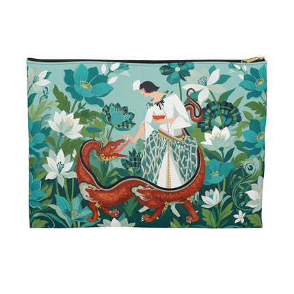 🐉🌿 The Dragon Keeper Accessory Pouch – Art Deco Floral Fantasy