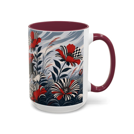 ☔🌹 The Scarlet Checkerboard Rainstorm Colorful Mug – Art Deco Floral Elegance