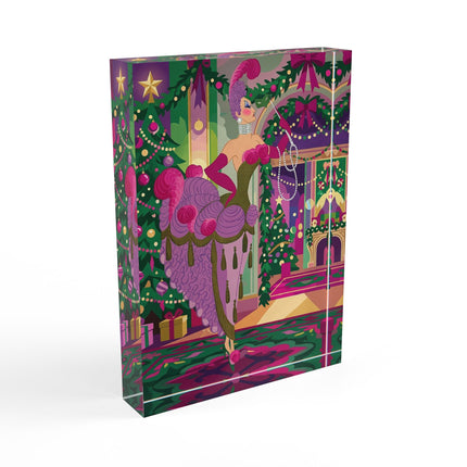 🎄👑 The Christmas Palace Masquerade Acrylic Art Block – Art Deco Holiday Fantasy