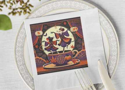 Theatrical Halloween Kabuki Mice White Coined Napkins