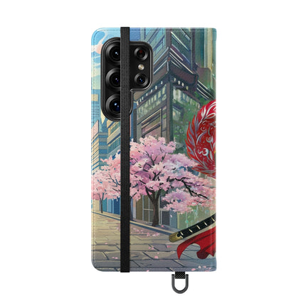 🦁🦊⚔️ Cyberpunk Lion Samurai Flip Case – Futuristic Honor & Kitsune Spirit