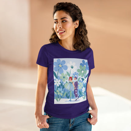 🌸🎭 The Little Dancers In The Flower Garden Cotton Tee – Art Deco Floral Whimsy