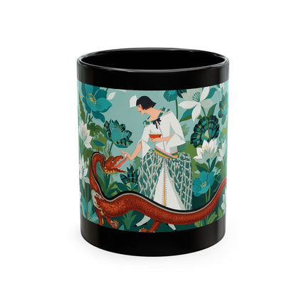 🐉🌿 The Lady & The Garden Dragon Ceramic Mug – Art Deco Botanical Whimsy
