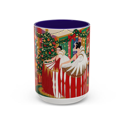 🎄💃 The Christmas Mirror Duet Colorful Mug – Art Deco Holiday Elegance