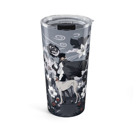 🖤🌸 The Greyhound Floral Promenade Tumbler, 20oz – Art Deco Monochrome Fashion