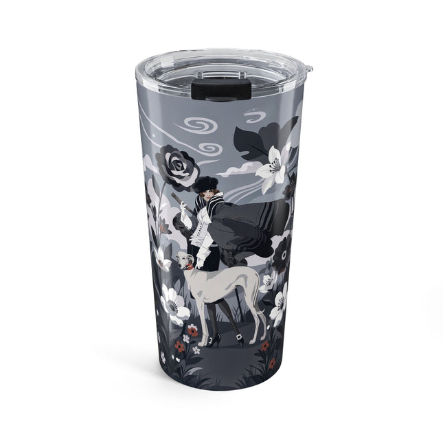 🖤🌸 The Greyhound Floral Promenade Tumbler, 20oz – Art Deco Monochrome Fashion
