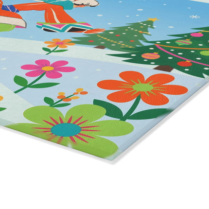 🎿❄️ The Christmas Ski Jumper Glass Cutting Board – Colorful Winter Holiday Fantasy