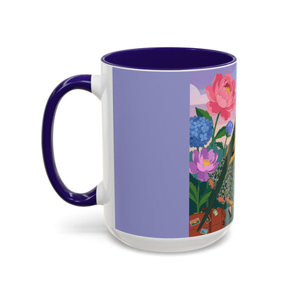 The Lady And The Crimson Birdcage Colorful Mugs – Art Deco Tropical Garden Elegance