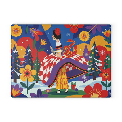 🌈❄️ The Lady Of The Kaleidoscope Snow Glass Cutting Board – Art Deco Holiday Fantasy