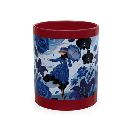 ☔💙 The Lady In The Blue Rain Garden Ceramic Mug – Art Deco Floral Elegance