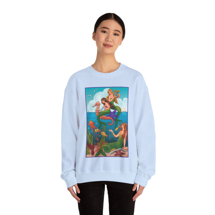 Three Mermaids with Strings of Pearls by Carlo Chiostri Heavy Blend™ Crewneck Sweatshirt