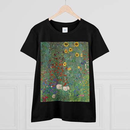 Farm Garden with Sunflowers by Gustav Klimt Women's Midweight Cotton Tee