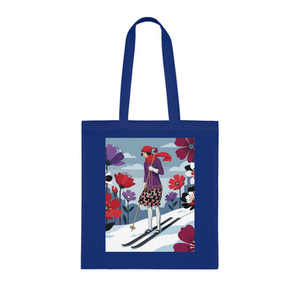🎿🌺 The Winter Flower Skier Cotton Tote Bag – Art Deco Winter Fantasy