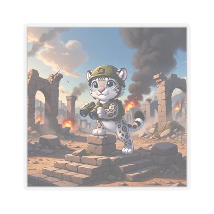 🐆🔭 The Snow Leopard Lookout Kiss-Cut Sticker – Adventure, Curiosity & Fearless Style