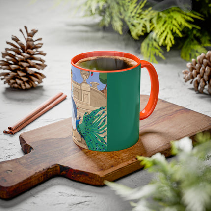The Peacock's Admiration Colorful Mug (11oz, 15oz) – Rococo Elegance, Peacock Beauty & Garden Charm