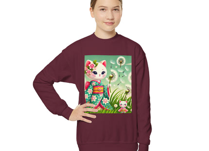 Geisha Kitten and the Dandelion Wish Youth Crewneck Sweatshirt
